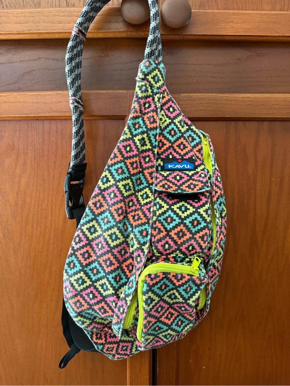 Kavu Neon Geo Sling Crossbody Pack in Pink, Green, Blue and Black